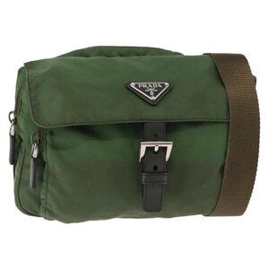 PRADA Shoulder Bag Nylon Green Silver